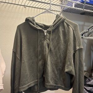 Olive Green Cropped Hoodie
